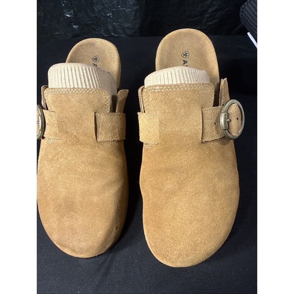 Ariat Country Mule Caramel Suede Buckle Clog Shoes 10061236 Women's Sz 8